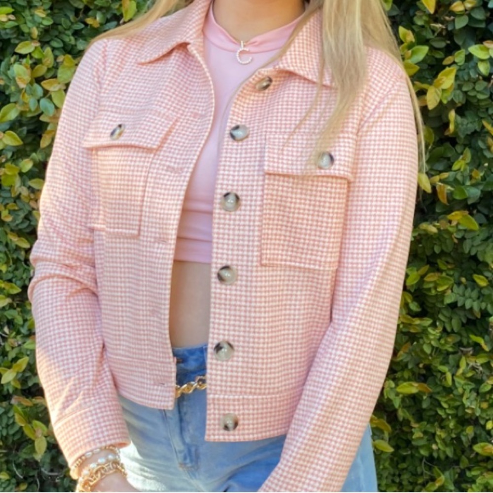 Bagatelle Pink Houndstooth Blazer